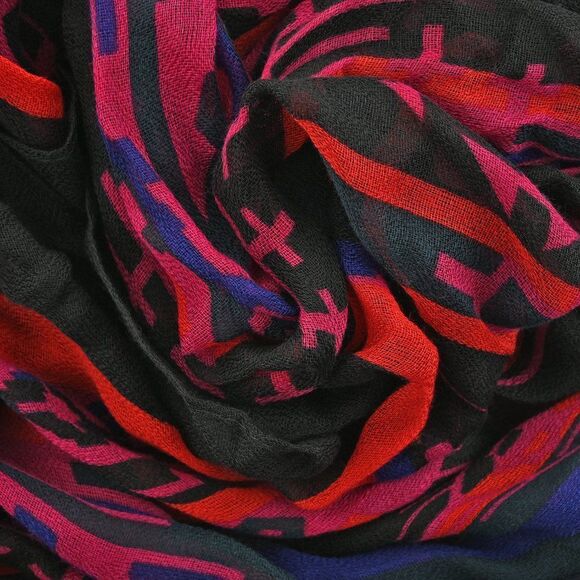 Black Southwestern Print Lightweight Oblong Scarf with Raw Fringe 3 For $30 - Picture 3 of 3